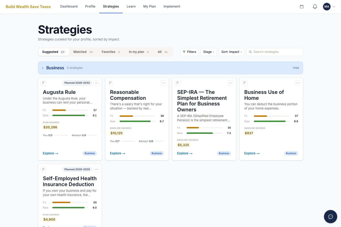 Strategy Hub — strategies curated to your profile